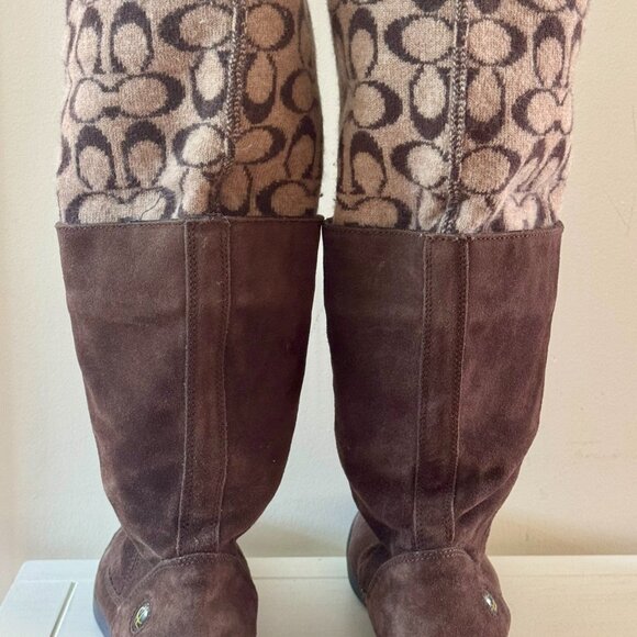 Vintage Coach Tatum Brown Suede Logo Knit Legwarmer Reversible Boots | Sz 8.5 M - Picture 4 of 10